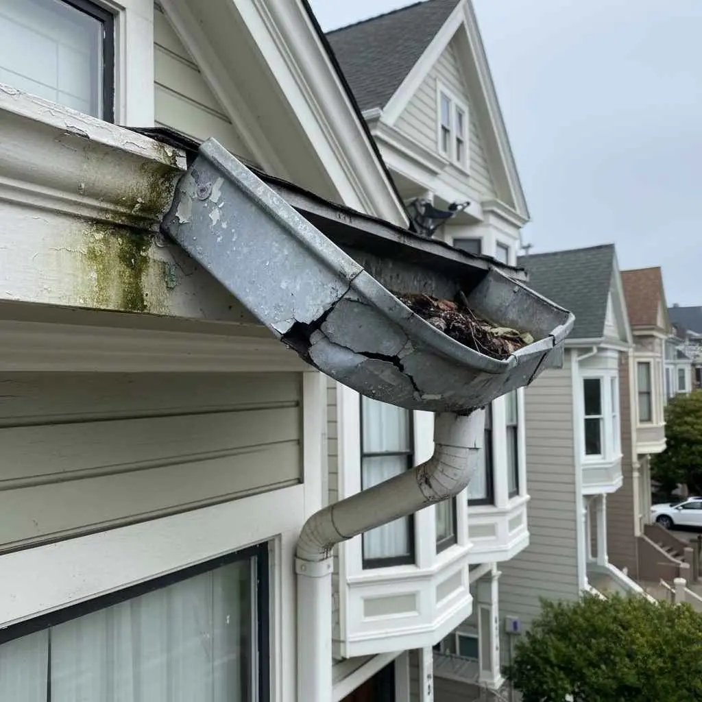 damaged gutters on a San Francisco home