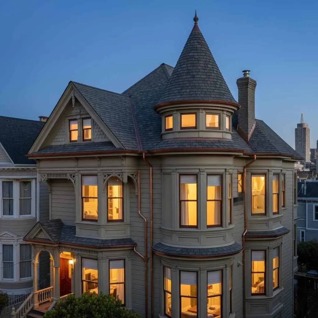 Custom-bent gutter installed on a San Francisco Victorian home