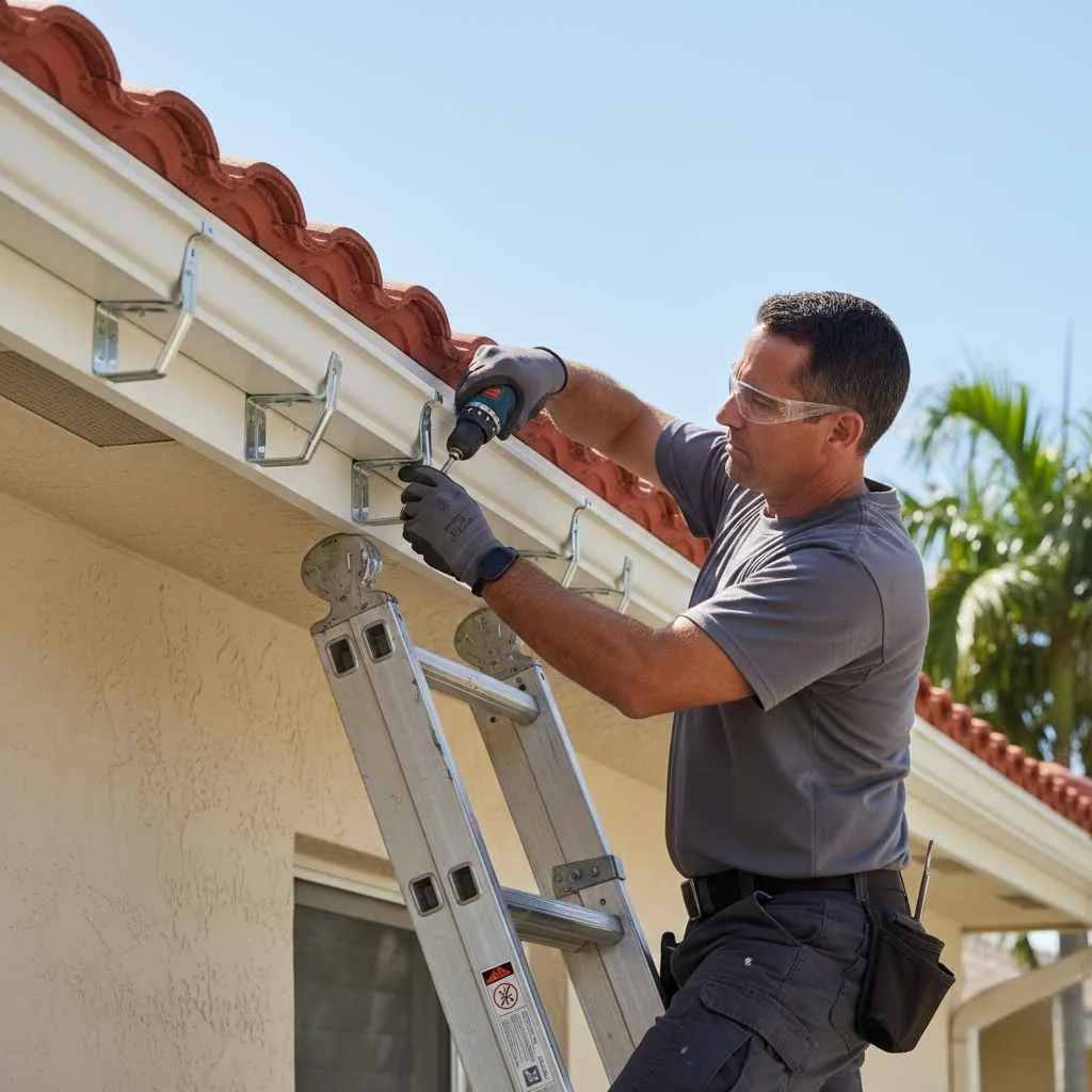 professional gutter technician installing brackets